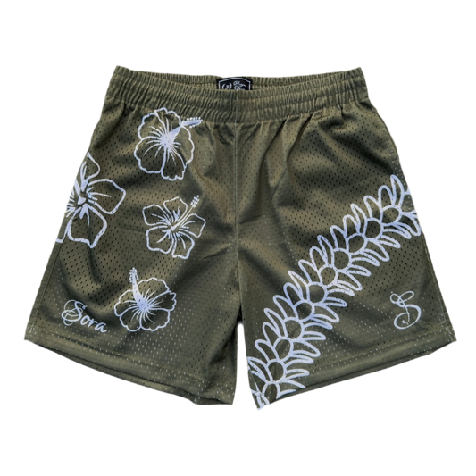 Hawaii Mesh Short - Olive/White