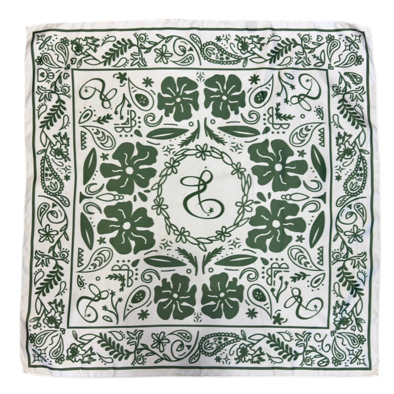 Tropical Paisley Silk Bandana - Matcha/Eggshell