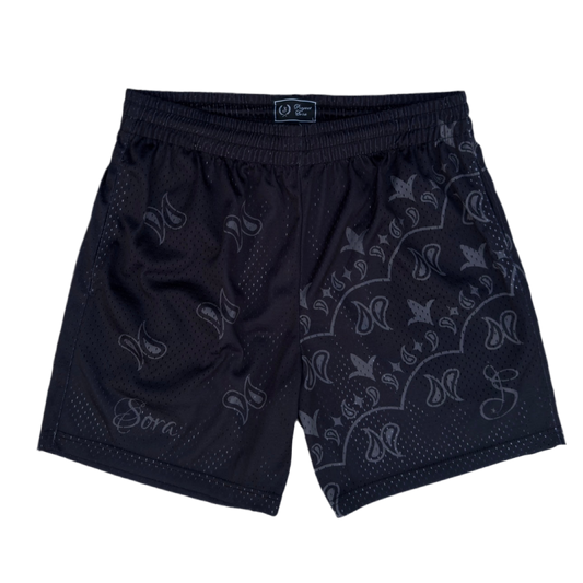 Stacked Paisley Mesh Short - Black/Black