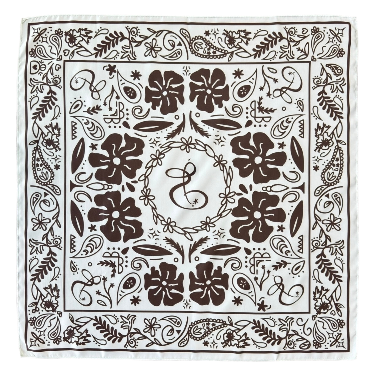 Tropical Paisley Silk Bandana - Cream/Mocha