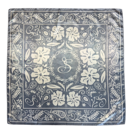 Tropical Paisley Silk Bandana - Grey/Cream