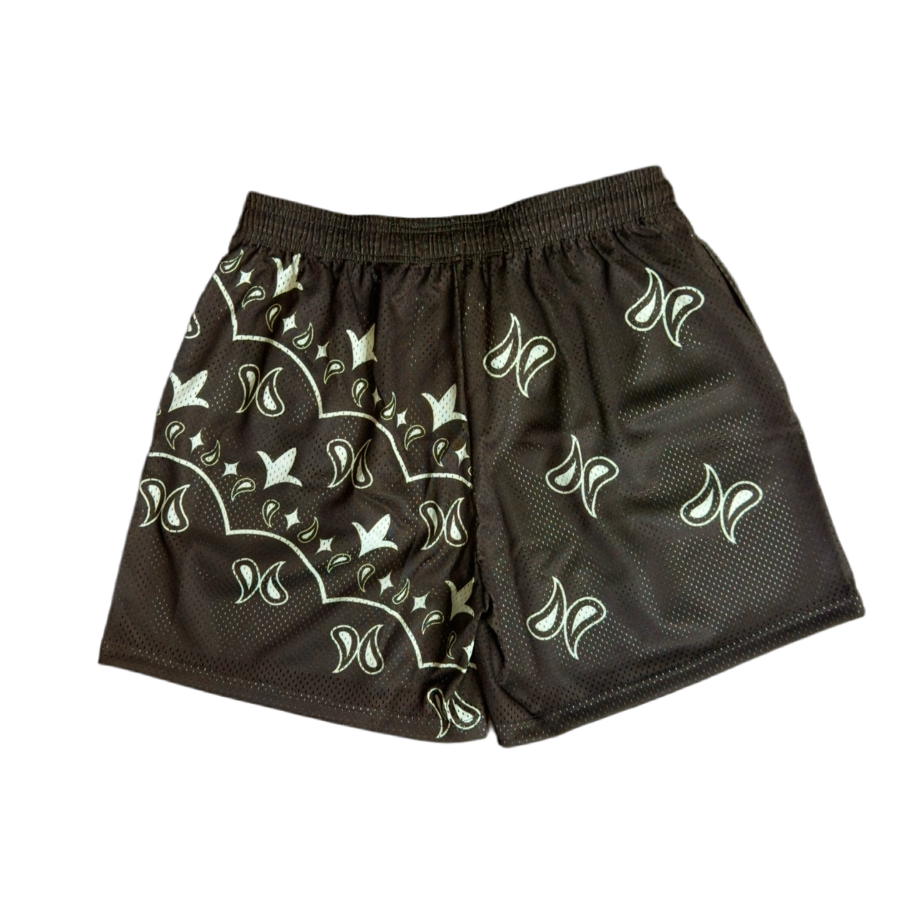 Stacked Paisley Mesh Short - Mocha/Eggshell