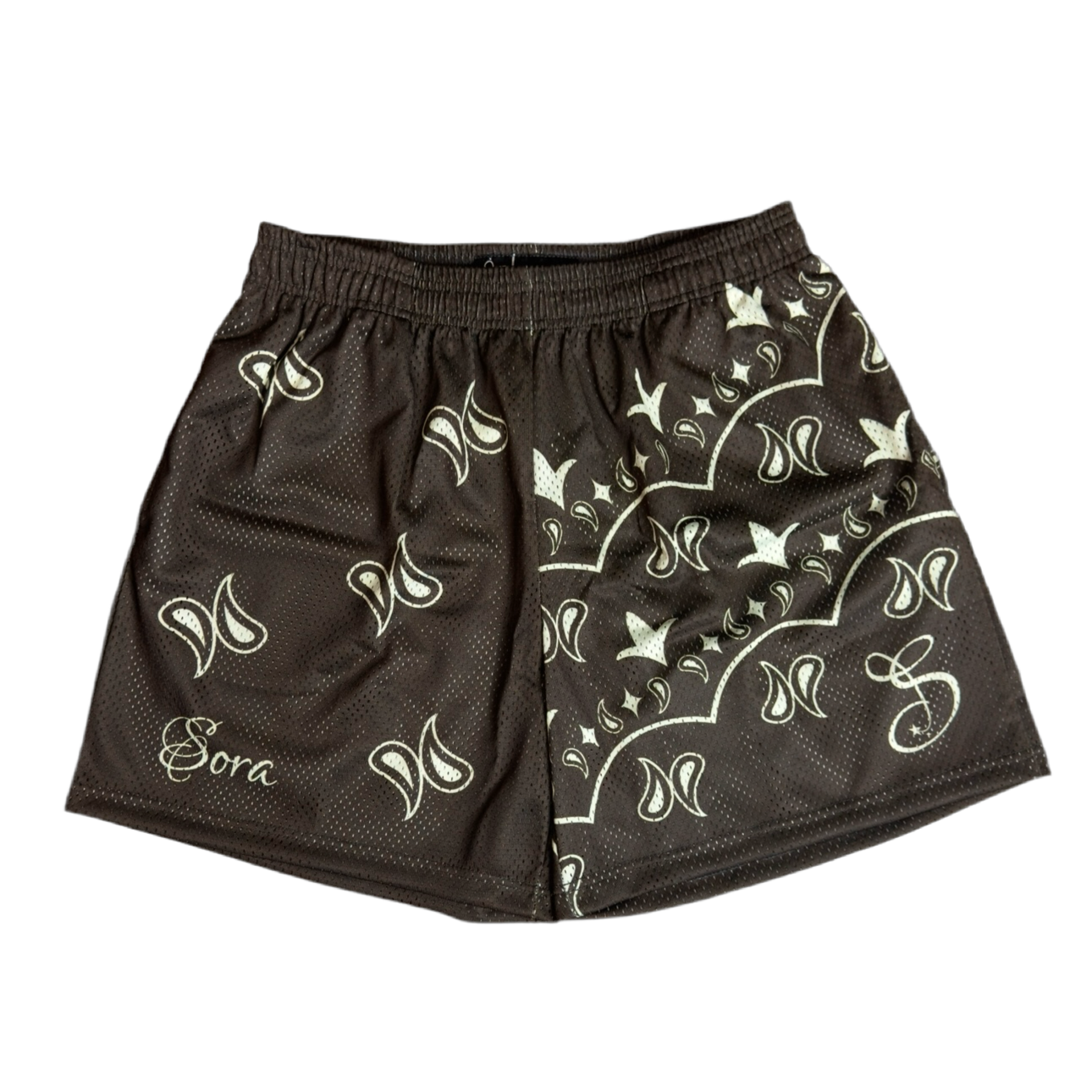 Stacked Paisley Mesh Short - Mocha/Eggshell