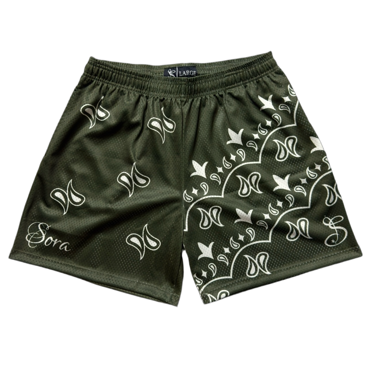 Stacked Paisley Mesh Short - Olive/Eggshell