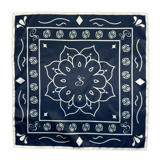 Floral Paisley Silk Bandana - Navy/Eggshell