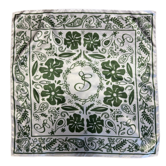 Tropical Paisley Silk Bandana - Matcha/Eggshell
