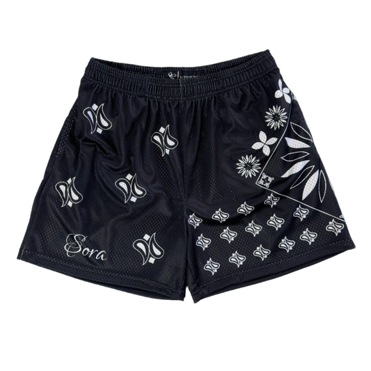 Blossom Paisley Mesh Short - Black/White