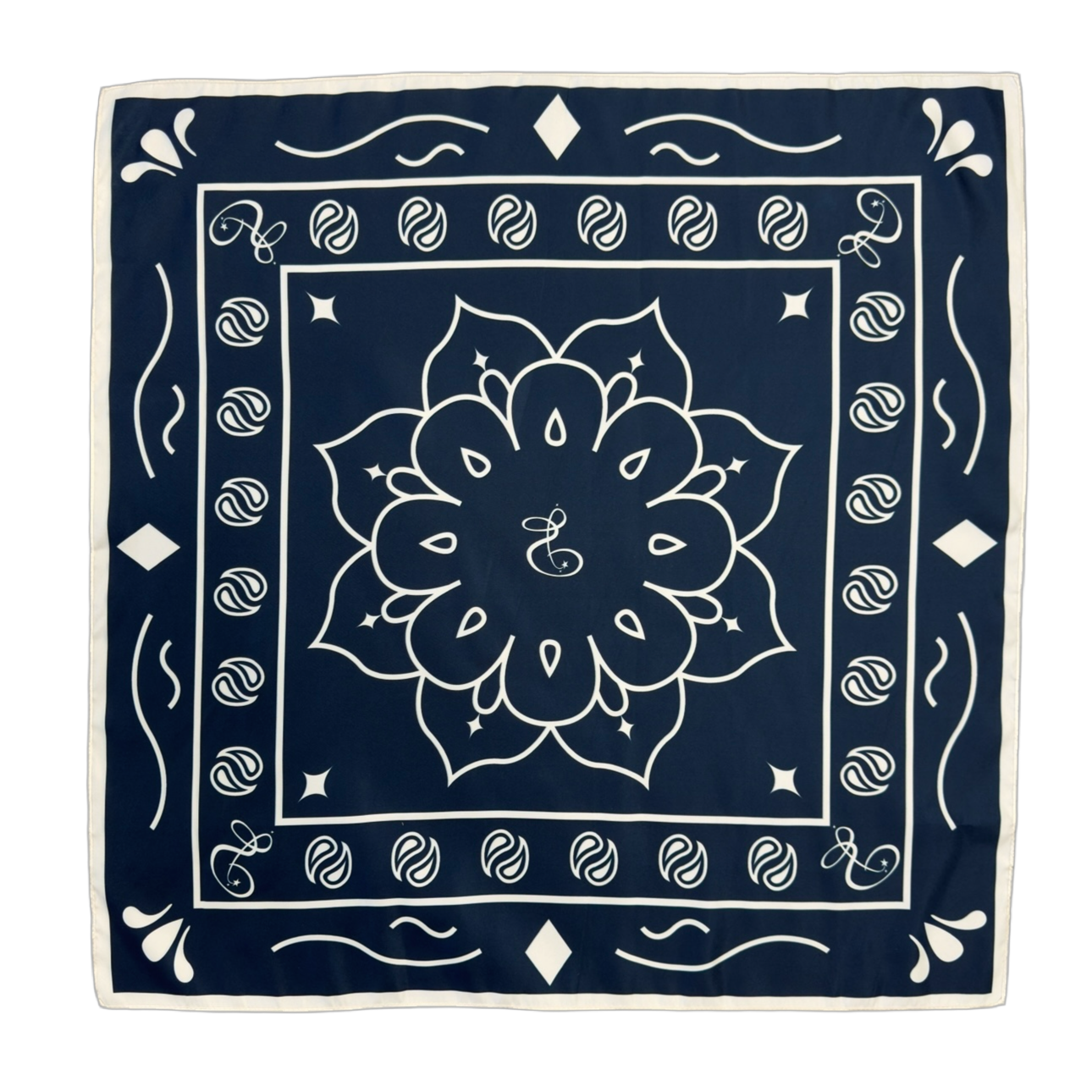 Floral Paisley Silk Bandana - Navy/Eggshell