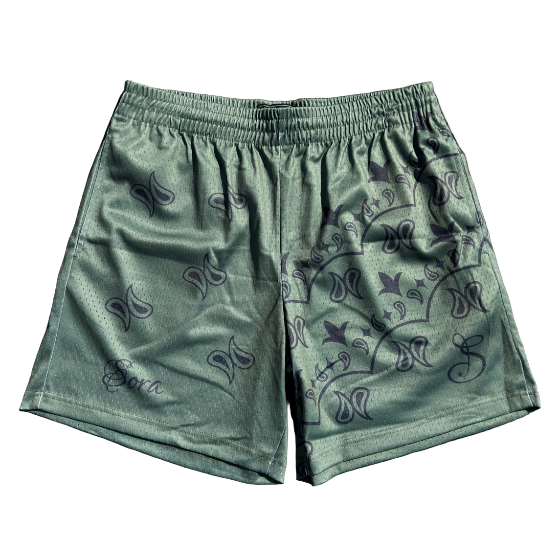 Stacked Paisley Mesh Short - Moss/Onyx
