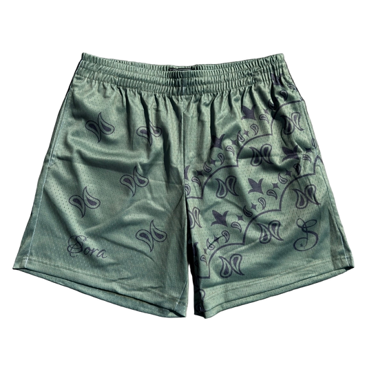Stacked Paisley Mesh Short - Moss/Onyx
